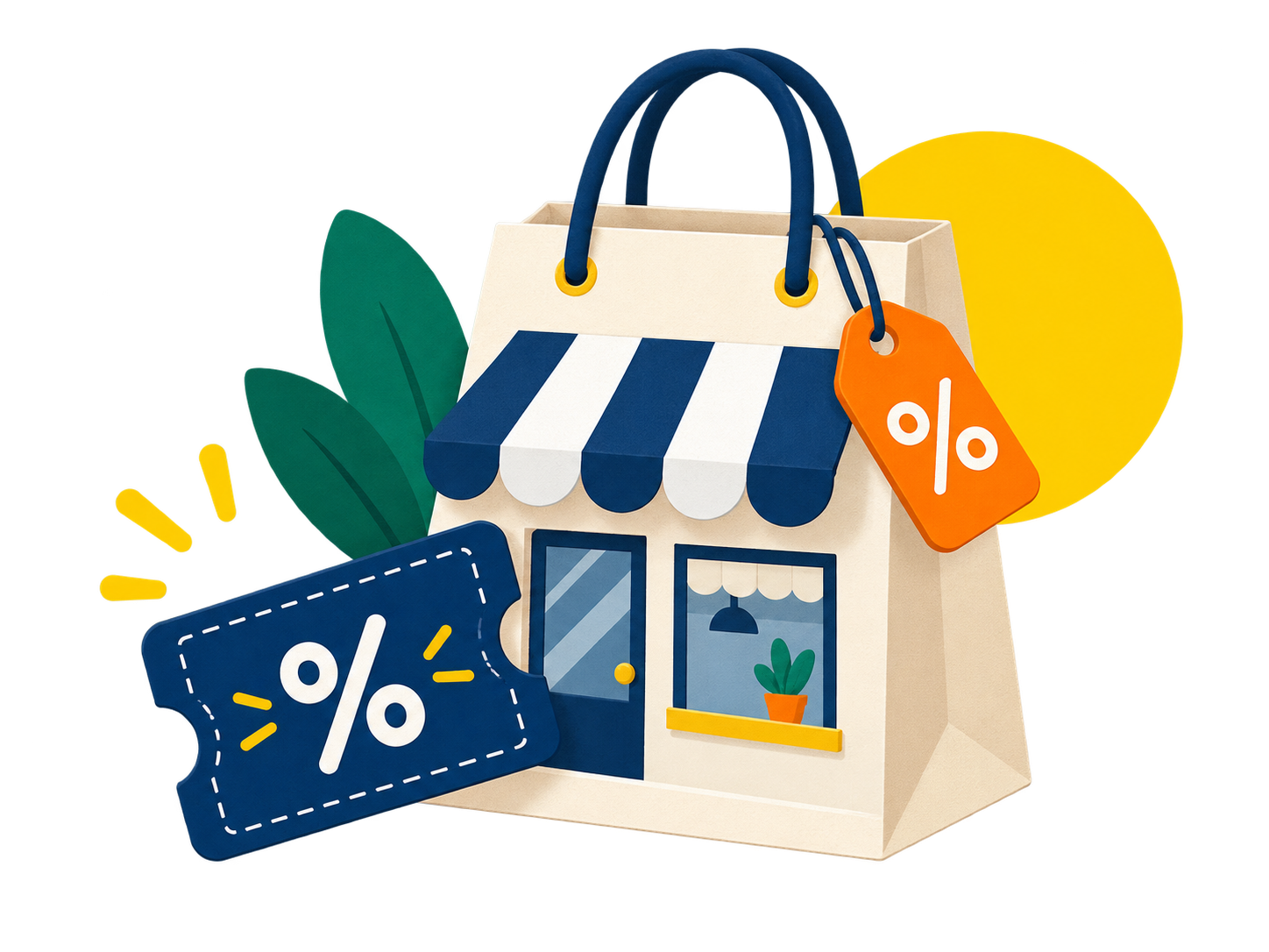 Ilustração de uma loja local com cupons