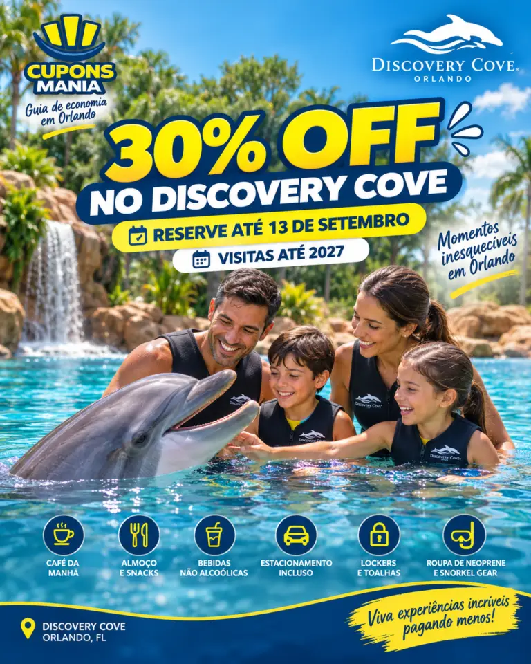 Discovery Cove com 30% OFF — oferta até 13 de setembro de 2026