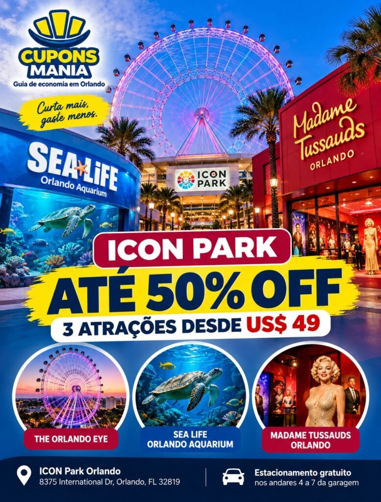 ICON Park Orlando: combo de 3 atrações com até 50% de economia