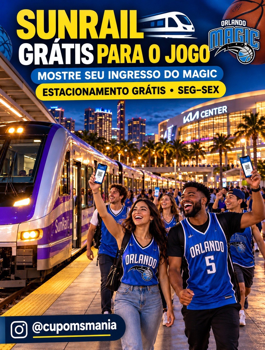 SunRail grátis para jogos do Orlando Magic — arte Cupons Mania